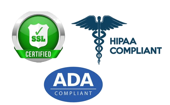 SSL Certified, HIPAA Compliant, and ADA Compliant badges