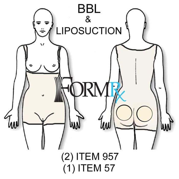 Line drawing showing BBL and liposuction compression coverage