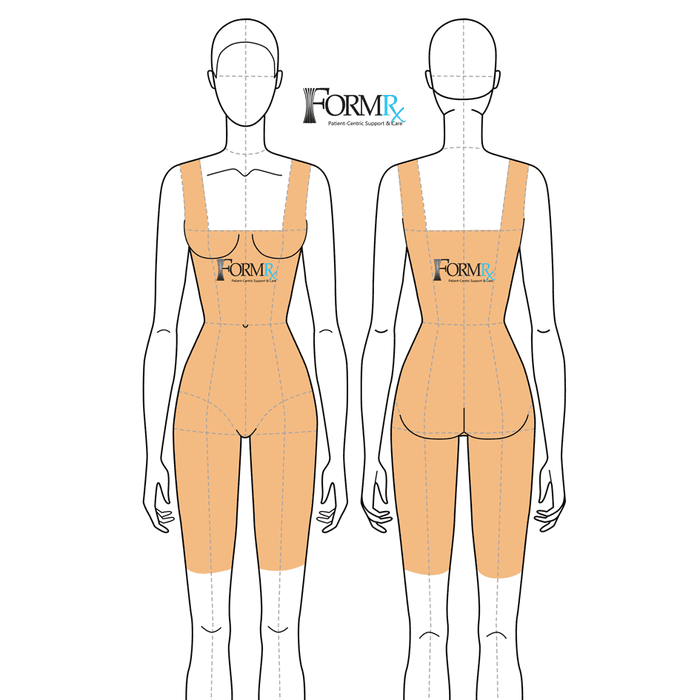Fitting diagram of the bariatric compression faja, front and back coverage